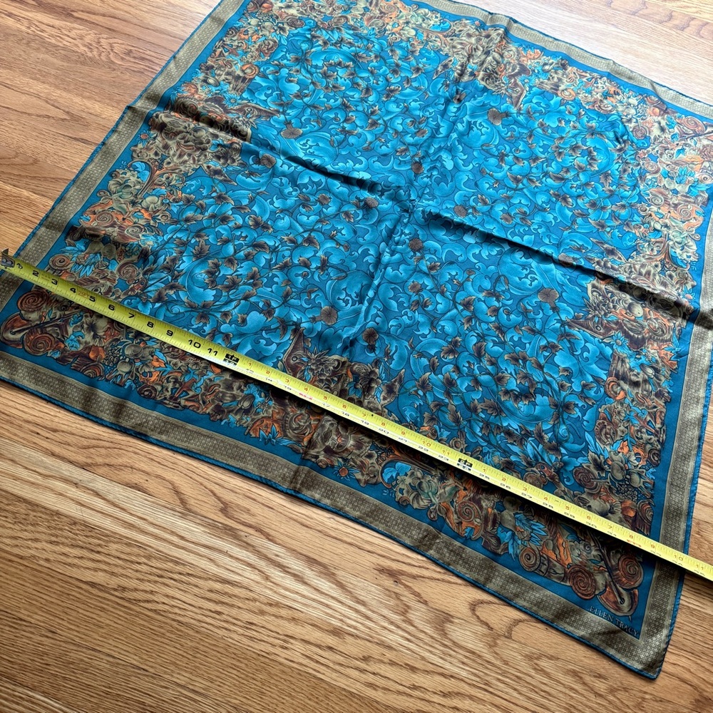 Vintage Ellen Tracy teal and orange chic silk boho scarf - Picture 8 of 12